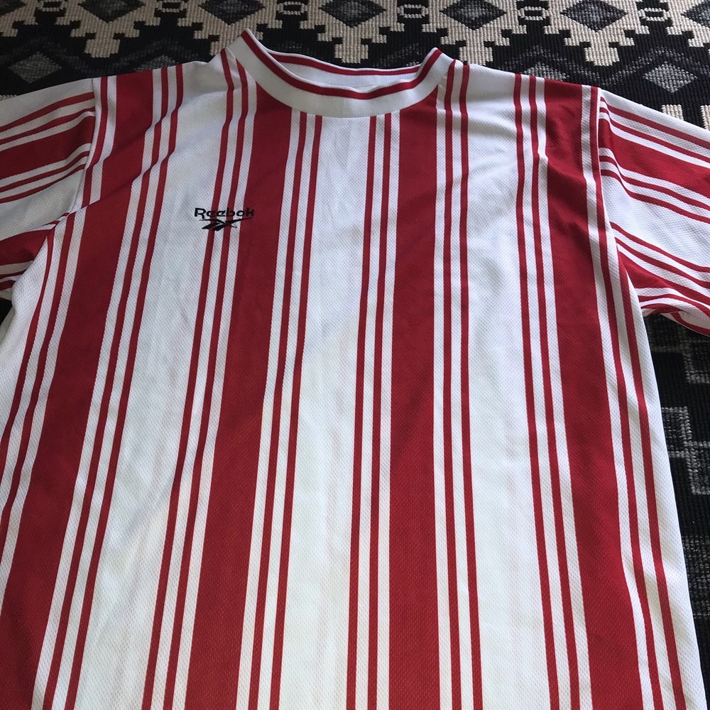 Vintage Reebok shooters shirt. Red, black, white